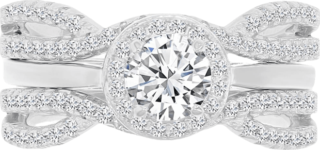 Cubic Zirconia Halo Solitaire Twist Style Stack-Look Statement Ring