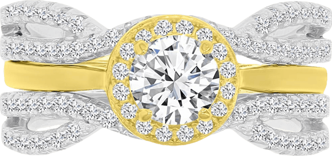 Cubic Zirconia Halo Solitaire Twist Style Stack-Look Statement Ring