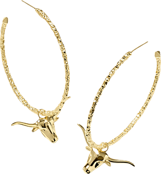 Gold-Tone Longhorn Large Hoop Earrings, 2"