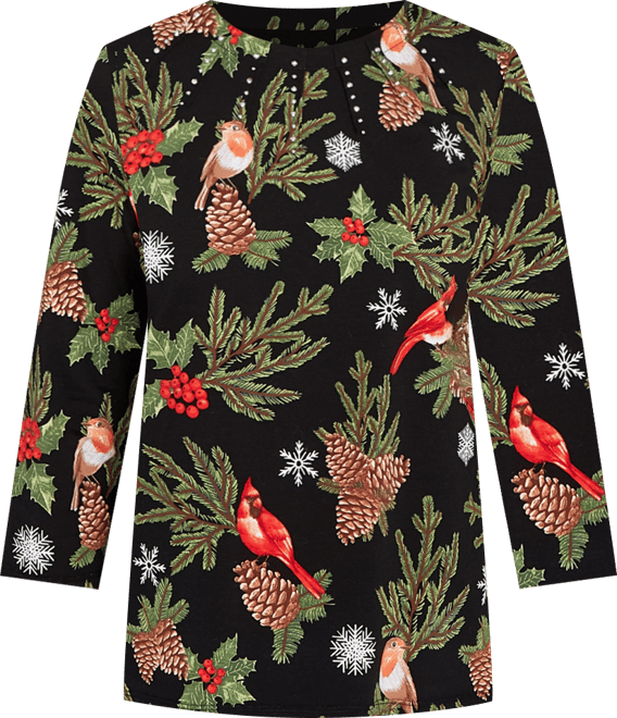 Women's Classic Cardinals and Pinecones Embellished Top