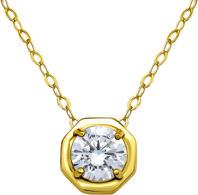 Cubic Zirconia Solitaire Octagon Pendant Necklace in Sterling Silver, 16" + 2" extender, Macy's Exclusive (Also Available in 18k Gold Pl