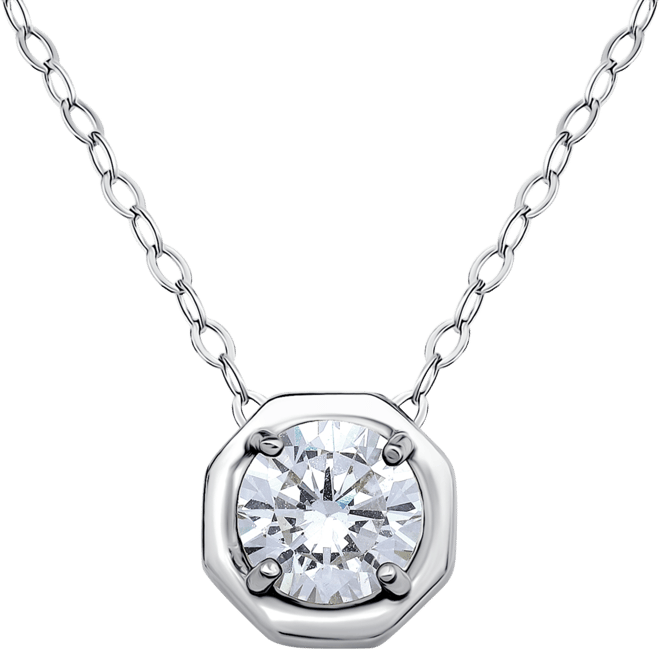 Cubic Zirconia Solitaire Octagon Pendant Necklace in Sterling Silver, 16" + 2" extender, Macy's Exclusive (Also Available in 18k Gold Pl