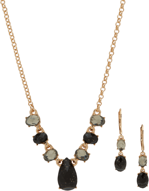 Gold-Tone Stone Drop Earrings & Frontal Necklace, 16" + 3" extender