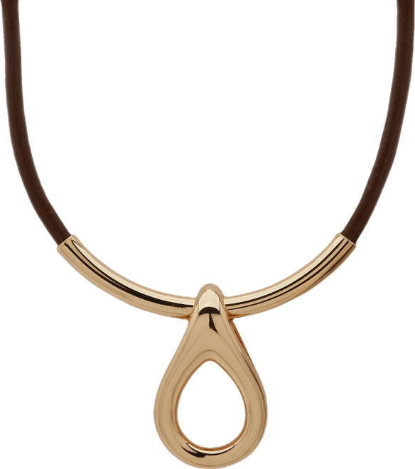 Gold-Tone Rounded Teardrop Leather Pendant Necklace, 16" + 3" extender