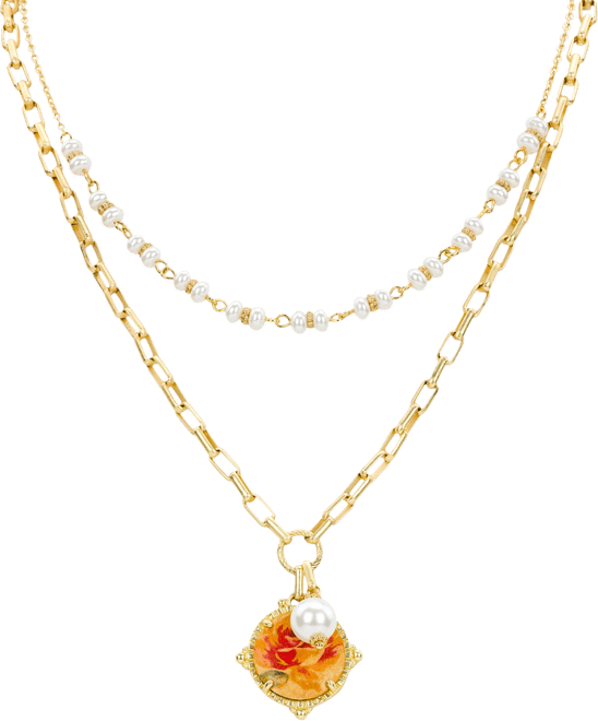 Beaded Gold-Tone Double Strand Necklace, 18" + 3" extender