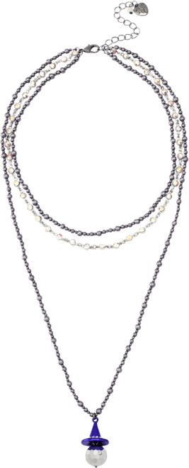 Faux Stone Witch Hat Disco Ball Pendant Layered Necklace