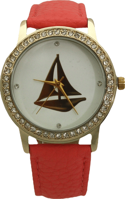 Pink Classic Style Sailboat Leather Strap Watch