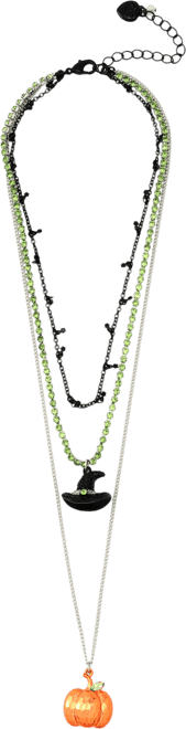 Faux Stone Witch Pumpkin Charm Layered Necklace
