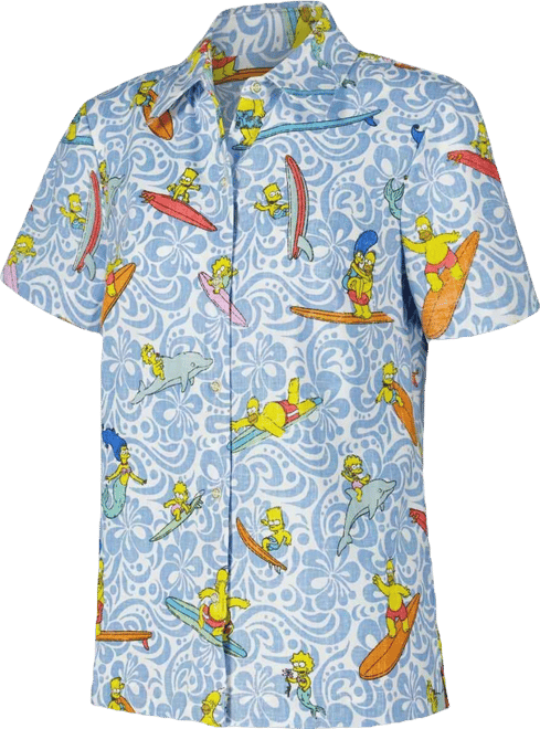 Women's Light Blue The Simpsons Cowabunga Relaxed Button-Up Shirt