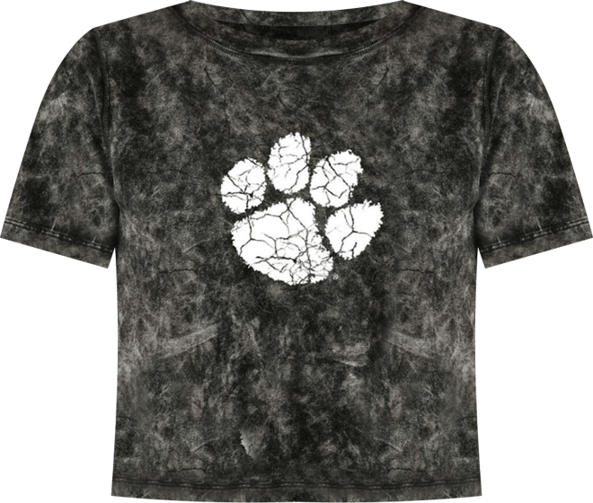 Women's Black Clemson Tigers Vintage Wash Milky Silk Cropped T-Shirt