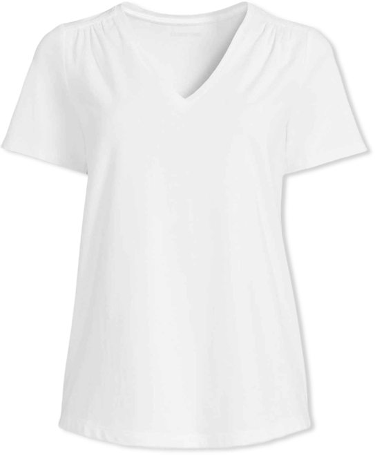 Women's Petite Short Sleeve Lightweight Jersey Gathered Shoulder T-Shirt