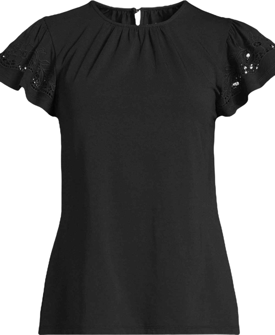 Women's Lightweight Jersey Crew Neck Ruffle Sleeve Flowy Top