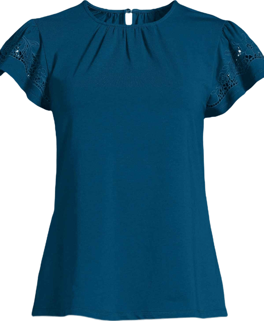 Women's Lightweight Jersey Crew Neck Ruffle Sleeve Flowy Top