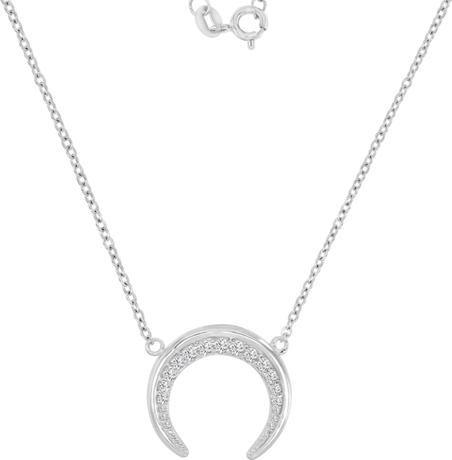 Cubic Zirconia Crescent Moon Pendant Necklace in Sterling Silver, 16" + 2" extender