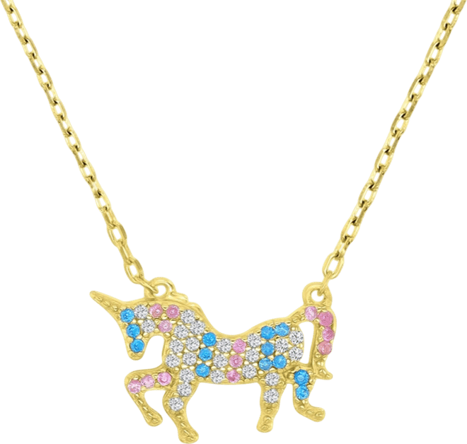 Multicolor Cubic Zirconia Unicorn Pendant Necklace in 14k Gold-Plated Sterling Silver 18"