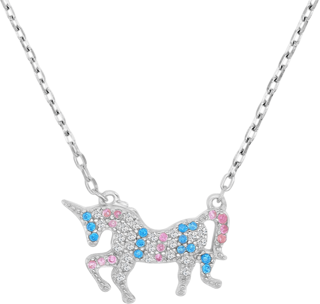 Multicolor Cubic Zirconia Unicorn Pendant Necklace in 14k Gold-Plated Sterling Silver 18"