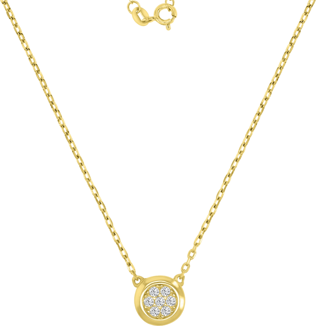 Cubic Zirconia Pave Circle Disc Pendant Necklace in 14k Gold-Plated Sterling Silver, 18"