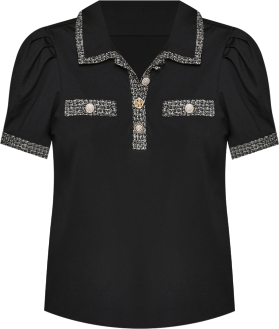 Petite Tweed-Trim Knit Top