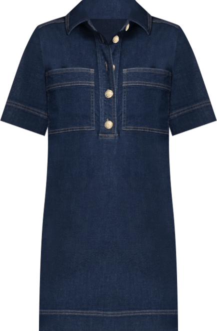 Women's Collared Short-Sleeve Denim Shift Dress