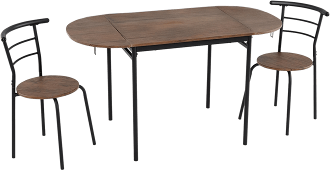 3 Pcs Foldable Dining Table Set w/ 2 Chairs Industrial Oval Corner Dining Set