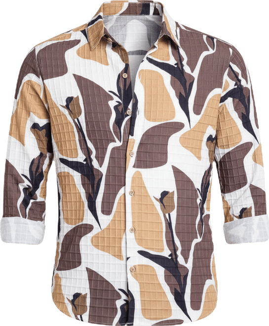 Men's Taupe Brown & Beige Abstract Tulip Shirt
