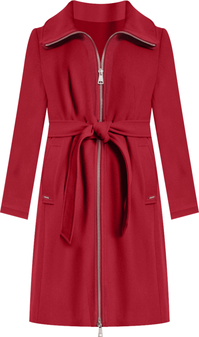 Petite Belted Zip Front Coat