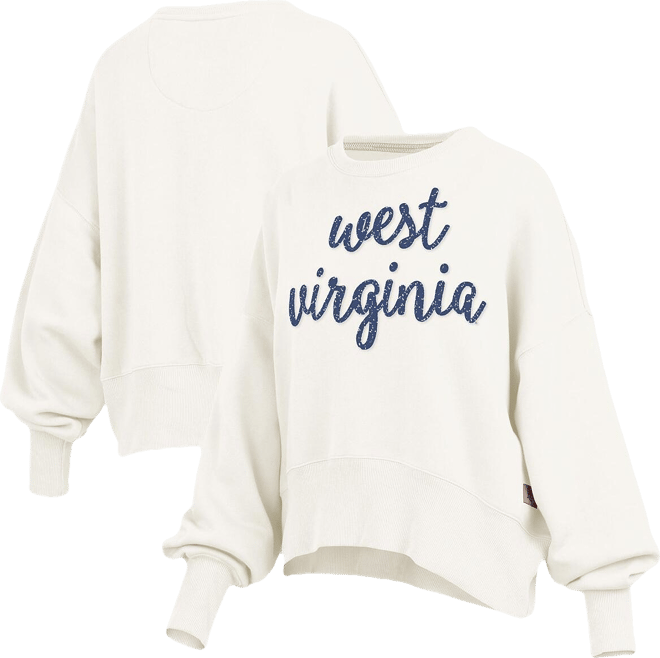 Women's Cream West Virginia Mountaineers Oversized Chelsea Waist Length Pullover Sweatshirt