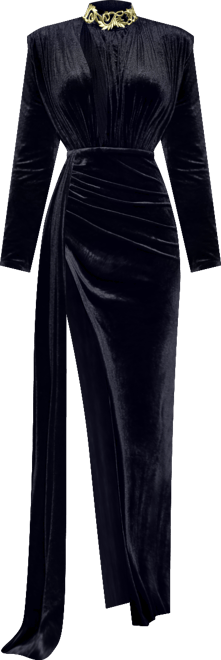 Women Zenaida Black Cutout High Slit Velvet Gown