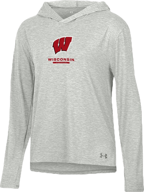 Women's Heather Gray Wisconsin Badgers Tri-Blend Breezy Long Sleeve Hoodie T-Shirt