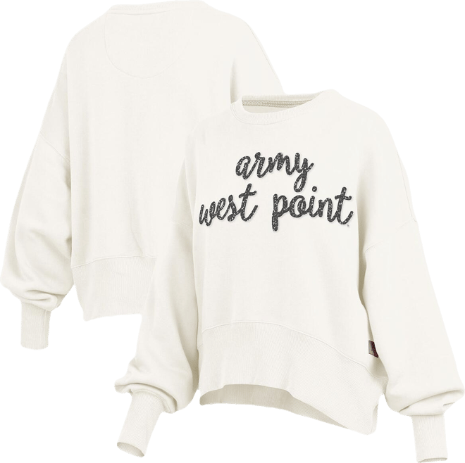 Women's Cream Army Black Knights Oversized Chelsea Waist Length Pullover Sweatshirt