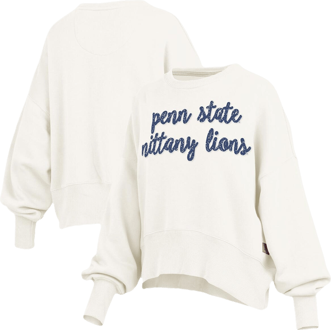 Women's Cream Penn State Nittany Lions Oversized Chelsea Waist Length Pullover Sweatshirt