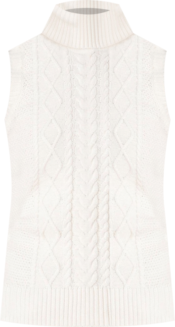 Women's Organic Sleeveless Cable Knit Turtleneck Sweater