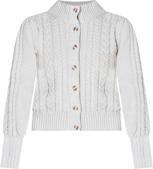 Women's Organic Mock Neck Cable Cardigan Sweater
