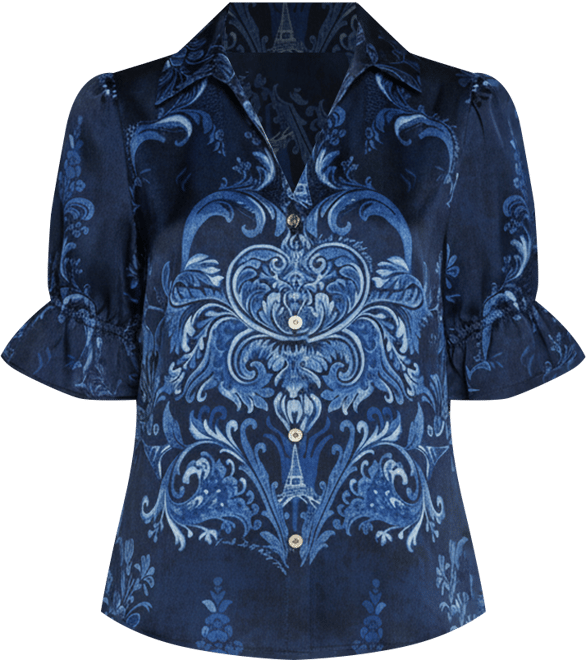 Petite Printed Puff-Sleeve Button-Front Shirt