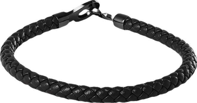 Men's Braided Leather Bracelet with Matte Black Hook Clasp