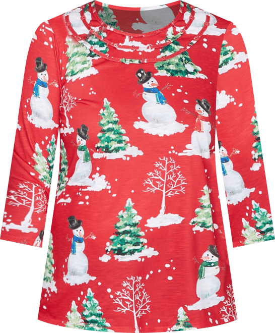 Women's Classic Snowmen Printed Crew Neck Top