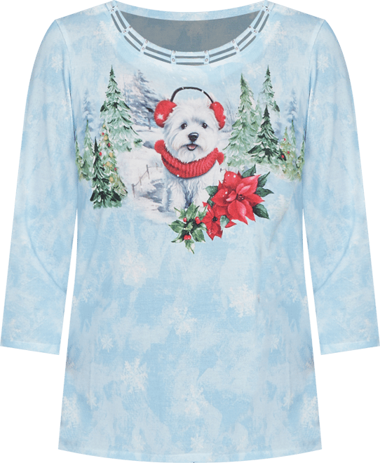 Women's Classic Holiday Dog in Earmuffs Crew Neck Top