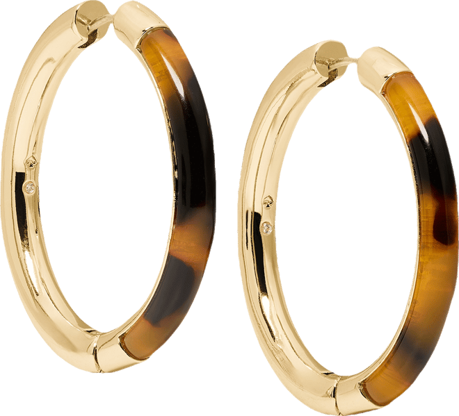Gold-Tone Interlock Tortoise Medium Hoop Earrings, 1.34"