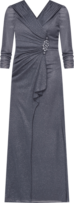 Women's Glitter Mesh Long V-Neck Gown