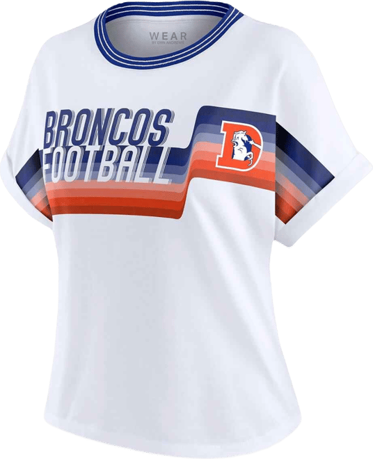 Women's White Denver Broncos Cropped Center Stripe Dolman T-Shirt