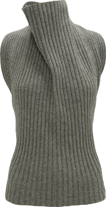 Draped Sleeveless Rib Top In Grey Melange