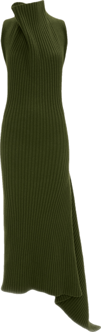 Draped Sleeveless Rib Midi Dress In Oregano