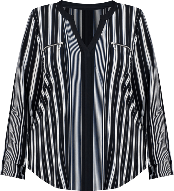 Plus Size Striped V-Neck Long-Sleeve Top, Exclusively at Macy's