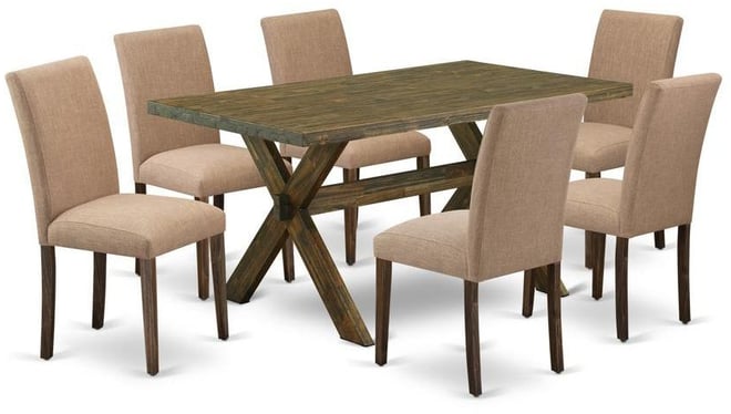 7-Piece Dining Table Set Includes 6 Mid Century Modern Dining Chairs with Upholstered Seat and High Back and a Rectangular Dining