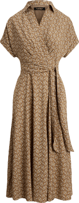 Lauren Ralph Lauren Women's Geo-Print Belted Crepe Dress