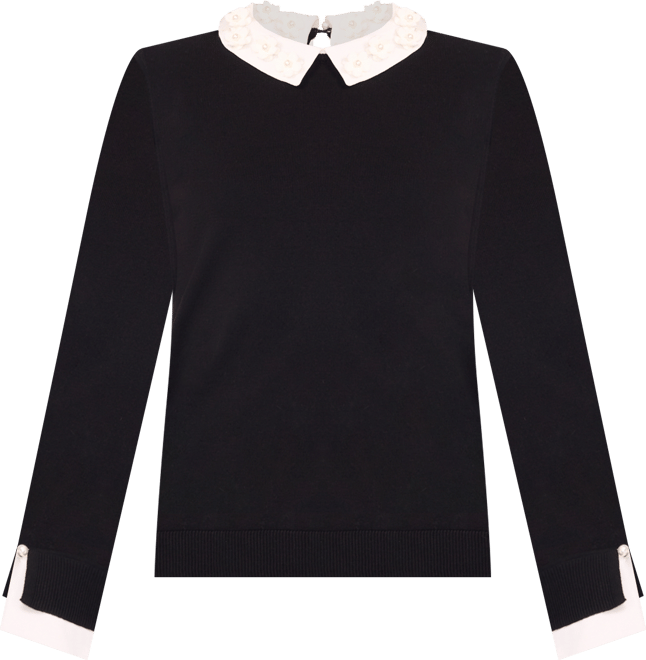 Women's Long Sleeve Woven Collar Neck Pullover Sweater