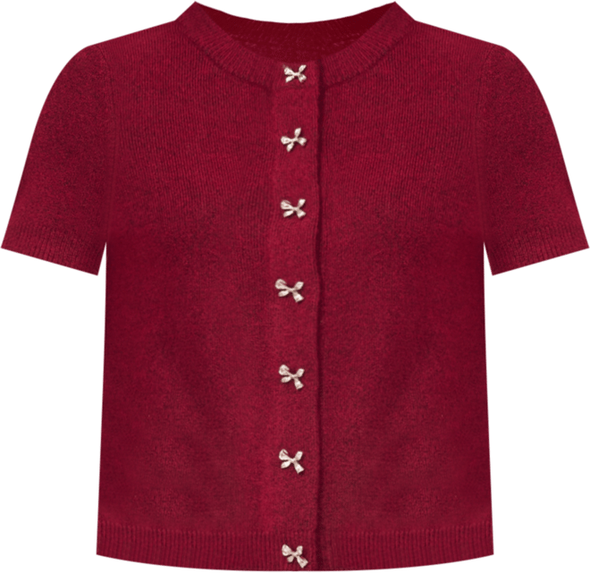 Women's Short Sleeve Bow Button Cardigan Sweater