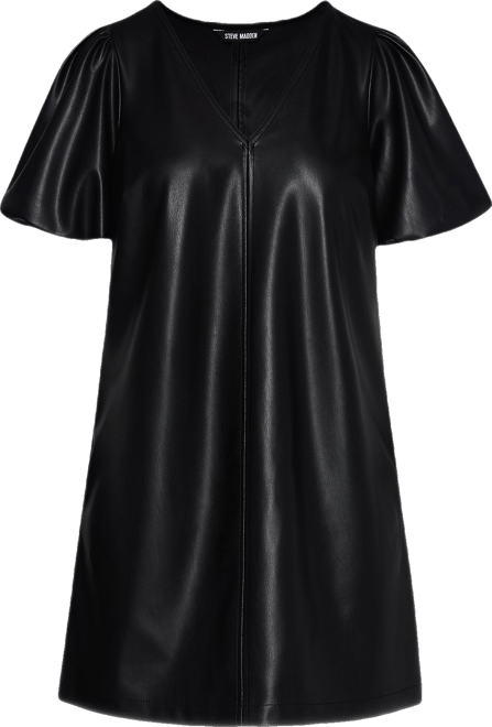 Steve Madden Women's Tilly Dress Short Sleeve Faux Leather Dresses - Black - Size 8