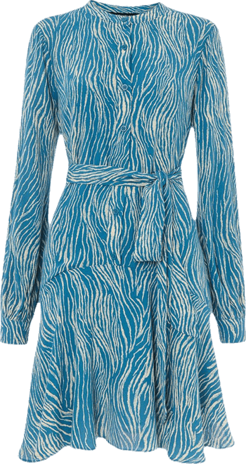 Whistles Zebra Flippy Mini Dress Blue/Multi Size 4