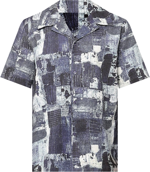 Men's Printed Denim Patch Button Up Shirt